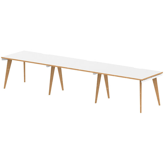 Oslo 3 Person Bench Desk, Side by Side, 3 x 1200mm (800mm Deep), White Frame with Wooden Leg and Edge Easy2Order : OSL0118