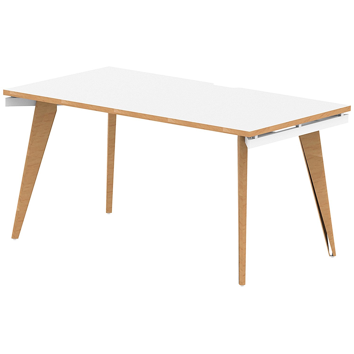 Oslo 1 Person Bench Desk, 1400mm (800mm Deep), White Frame with Wooden Leg and Edge Easy2Order : OSL0119