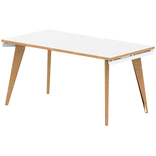 Oslo 1 Person Bench Desk, 1400mm (800mm Deep), White Frame with Wooden Leg and Edge Easy2Order : OSL0119