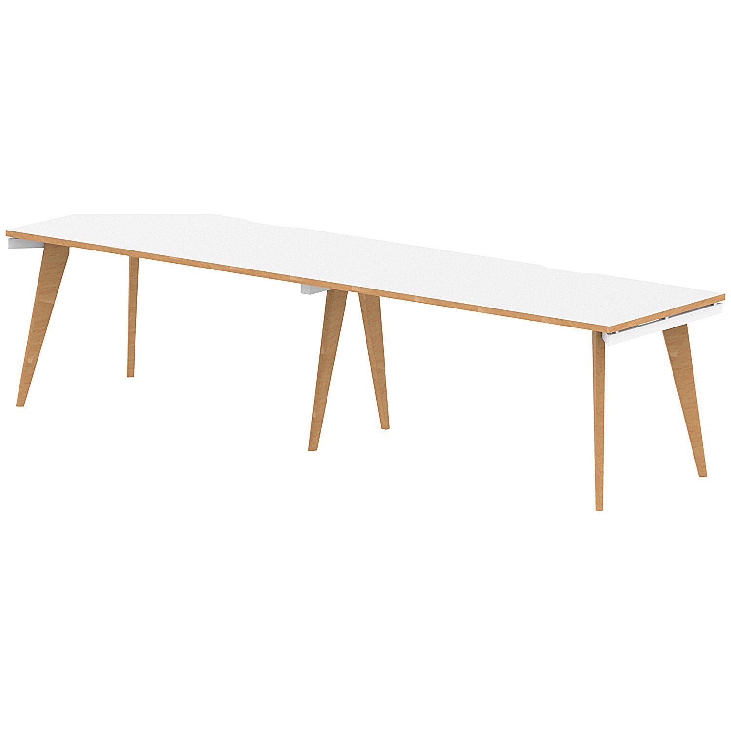 Oslo 2 Person Bench Desk, Side by Side, 2 x 1400mm (800mm Deep), White Frame with Wooden Leg and Edge Easy2Order : OSL0120