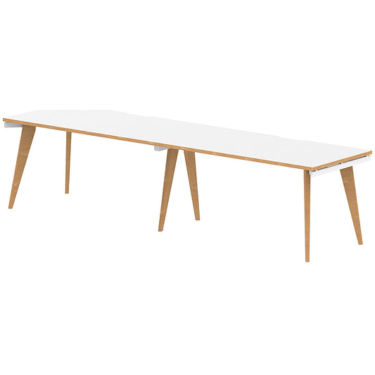 Oslo 2 Person Bench Desk, Side by Side, 2 x 1400mm (800mm Deep), White Frame with Wooden Leg and Edge Easy2Order : OSL0120