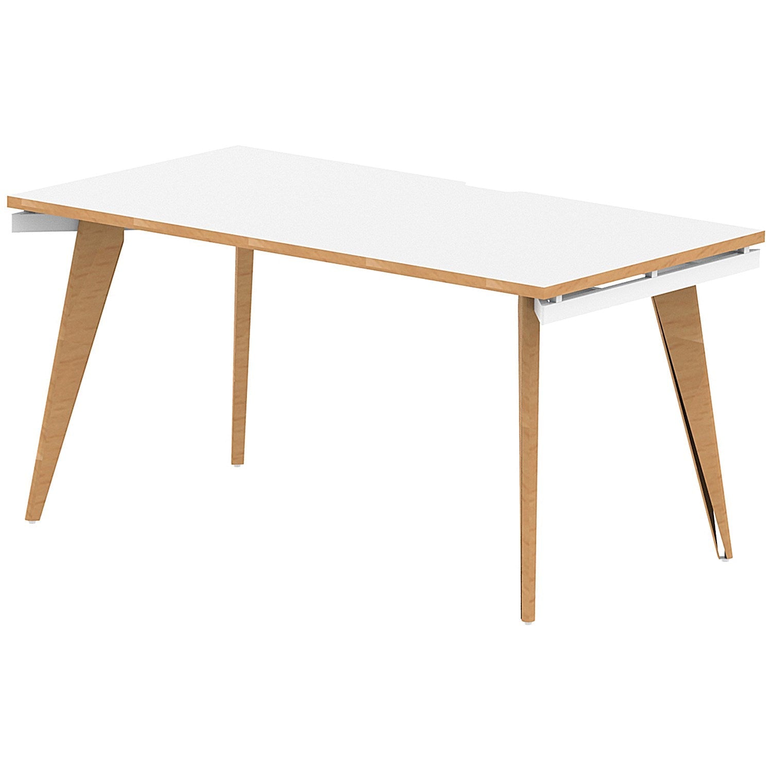 Oslo 1 Person Bench Desk, 1600mm (800mm Deep), White Frame with Wooden Leg and Edge Easy2Order : OSL0122