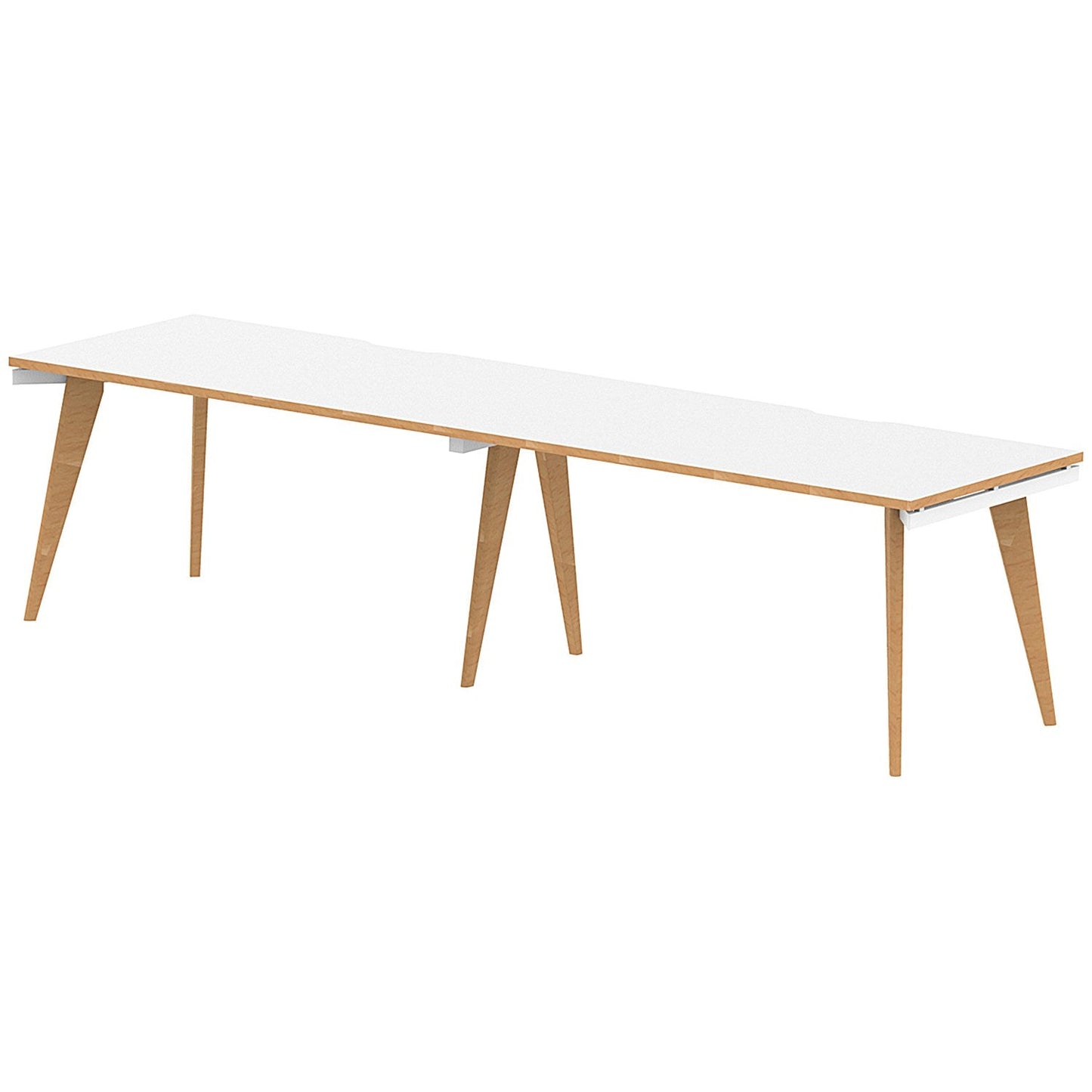 Oslo 2 Person Bench Desk, Side by Side, 2 x 1600mm (800mm Deep), White Frame with Wooden Leg and Edge Easy2Order : OSL0123