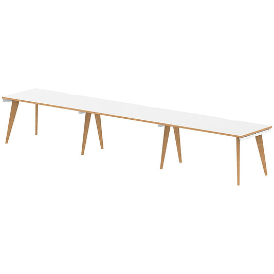 Oslo 3 Person Bench Desk, Side by Side, 3 x 1600mm (800mm Deep), White Frame with Wooden Leg and Edge Easy2Order : OSL0124