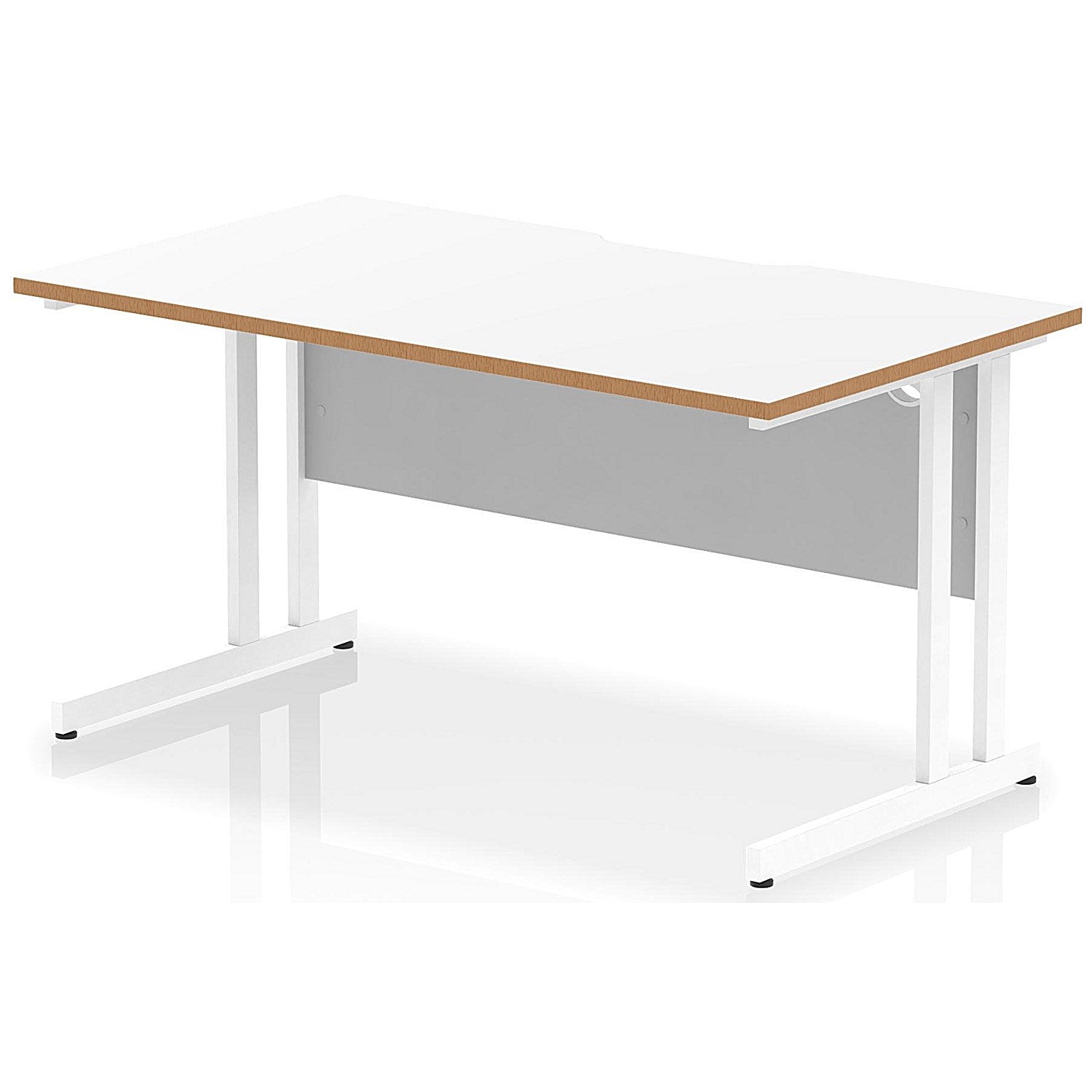 Oslo 1400 Scalloped and Wood Edge Rectangular Desk, Cantilever Legs, White Easy2Order : OSL0138