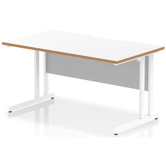 Oslo 1400 Scalloped and Wood Edge Rectangular Desk, Cantilever Legs, White Easy2Order : OSL0138