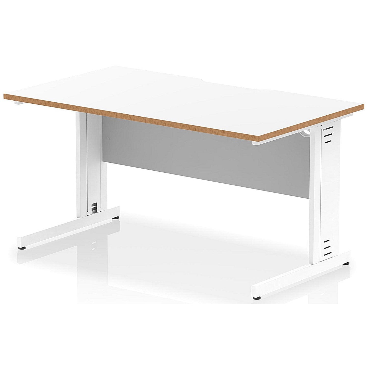 Oslo 1400 Scalloped and Wood Edge Rectangular Desk, Cable Managed Legs, White Easy2Order : OSL0141