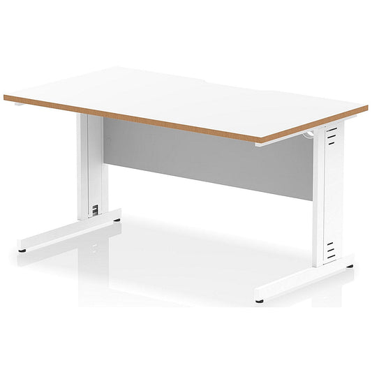 Oslo 1400 Scalloped and Wood Edge Rectangular Desk, Cable Managed Legs, White Easy2Order : OSL0141