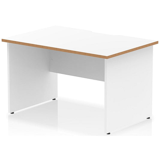 Oslo 1200 Scalloped and Wood Edge Rectangular Desk, Panel End Legs, White Easy2Order : OSL0143
