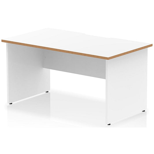 Oslo 1400 Scalloped and Wood Edge Rectangular Desk, Panel End Legs, White Easy2Order : OSL0144