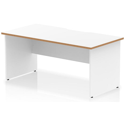 Oslo 1600 Scalloped and Wood Edge Rectangular Desk, Panel End Legs, White Easy2Order : OSL0145
