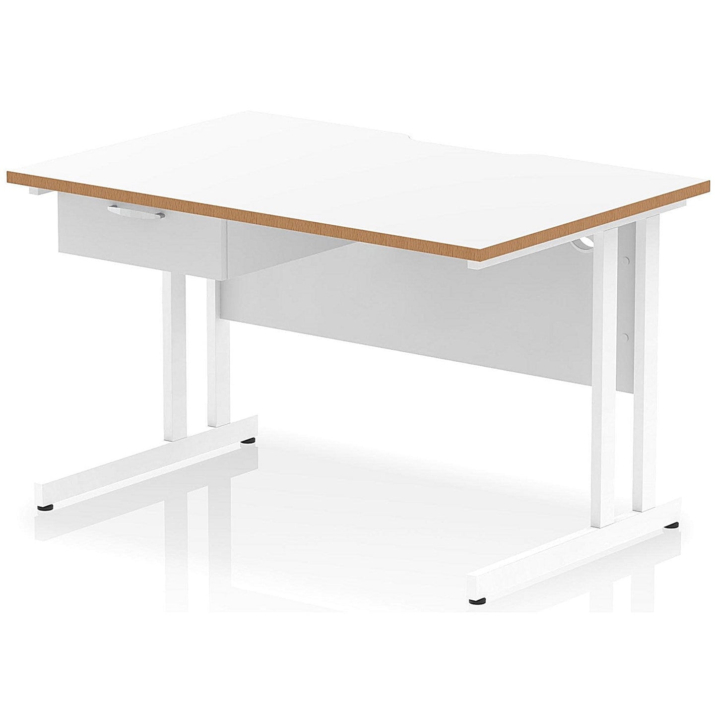 Oslo 1200 Scalloped and Wood Edge Rectangular Desk, Cantilever Legs, White, With 1 Drawer Fixed Pedestal Easy2Order : OSL0146