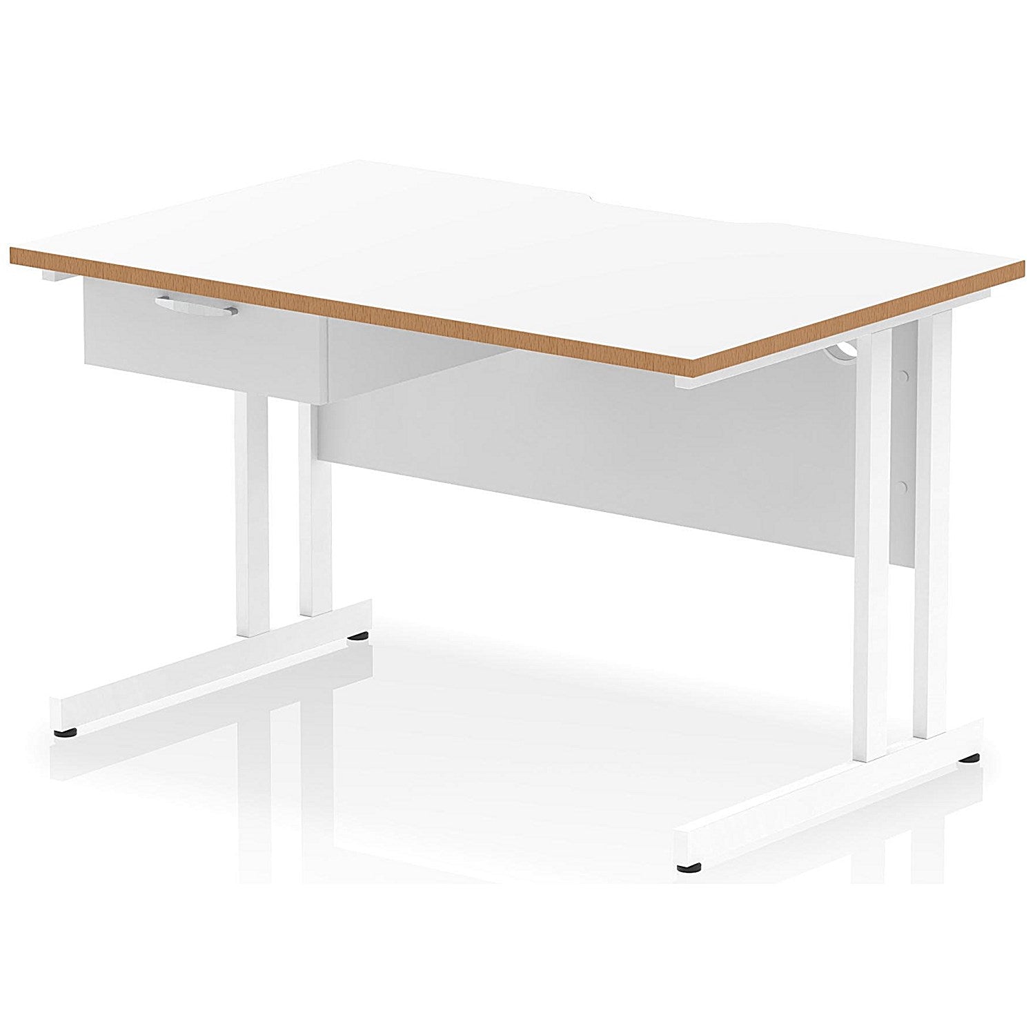 Oslo 1200 Scalloped and Wood Edge Rectangular Desk, Cantilever Legs, White, With 1 Drawer Fixed Pedestal Easy2Order : OSL0146