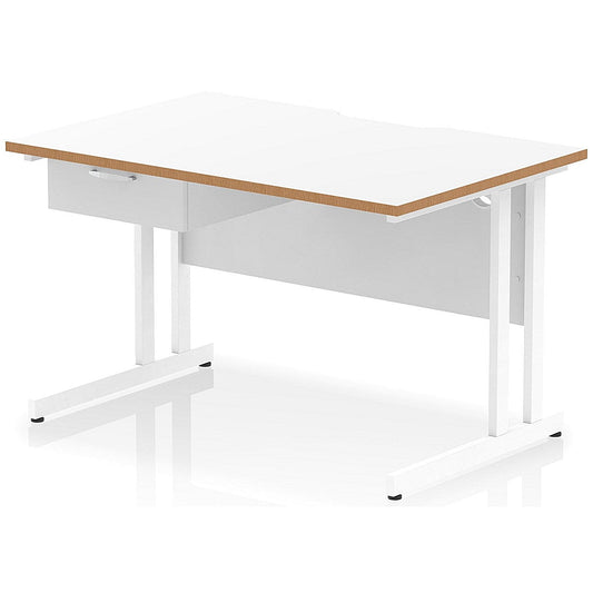 Oslo 1200 Scalloped and Wood Edge Rectangular Desk, Cantilever Legs, White, With 1 Drawer Fixed Pedestal Easy2Order : OSL0146