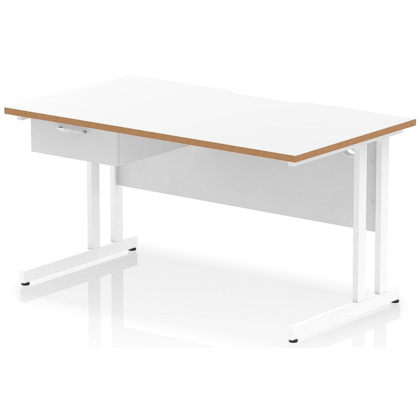 Oslo 1400 Scalloped and Wood Edge Rectangular Desk, Cantilever Legs, White, With 1 Drawer Fixed Pedestal Easy2Order : OSL0147