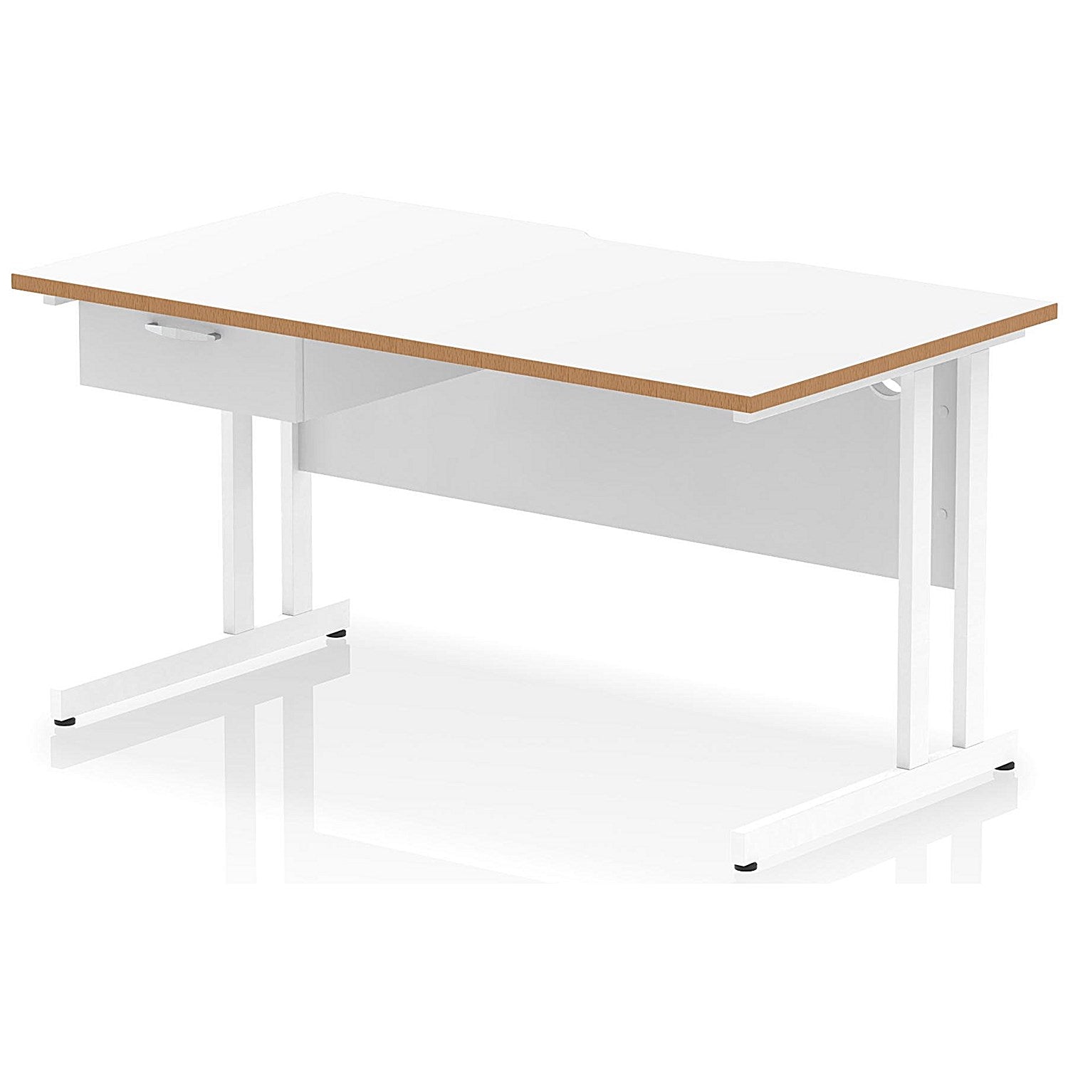 Oslo 1400 Scalloped and Wood Edge Rectangular Desk, Cantilever Legs, White, With 1 Drawer Fixed Pedestal Easy2Order : OSL0147