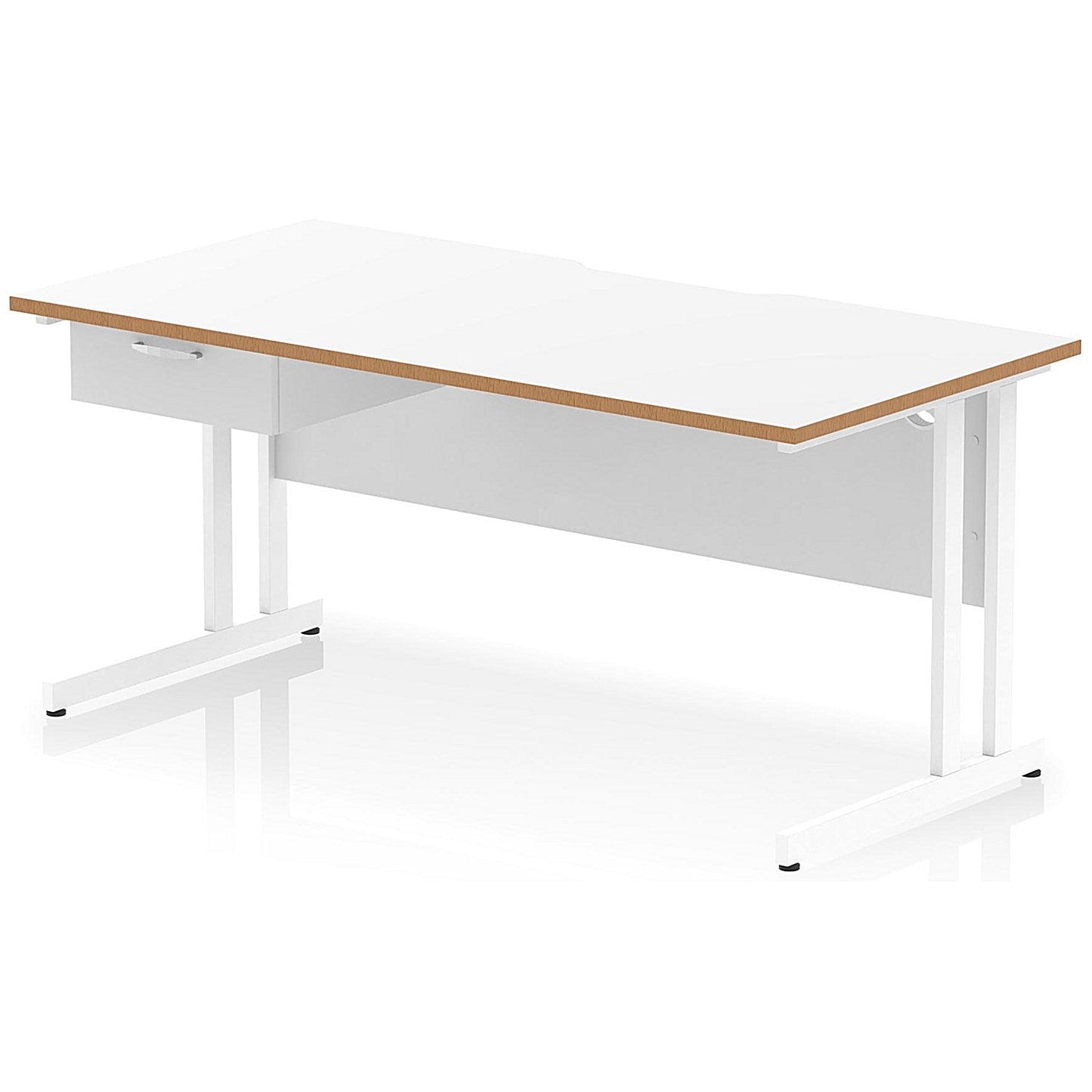 Oslo 1600 Scalloped and Wood Edge Rectangular Desk, Cantilever Legs, White, With 1 Drawer Fixed Pedestal Easy2Order : OSL0148