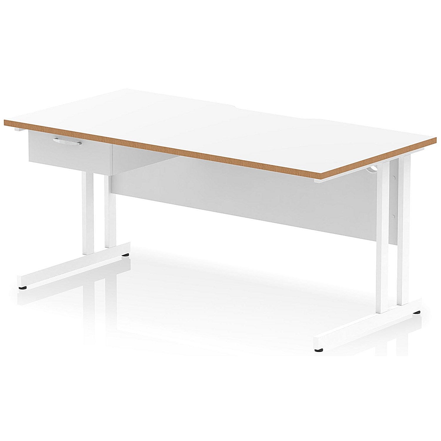 Oslo 1600 Scalloped and Wood Edge Rectangular Desk, Cantilever Legs, White, With 1 Drawer Fixed Pedestal Easy2Order : OSL0148