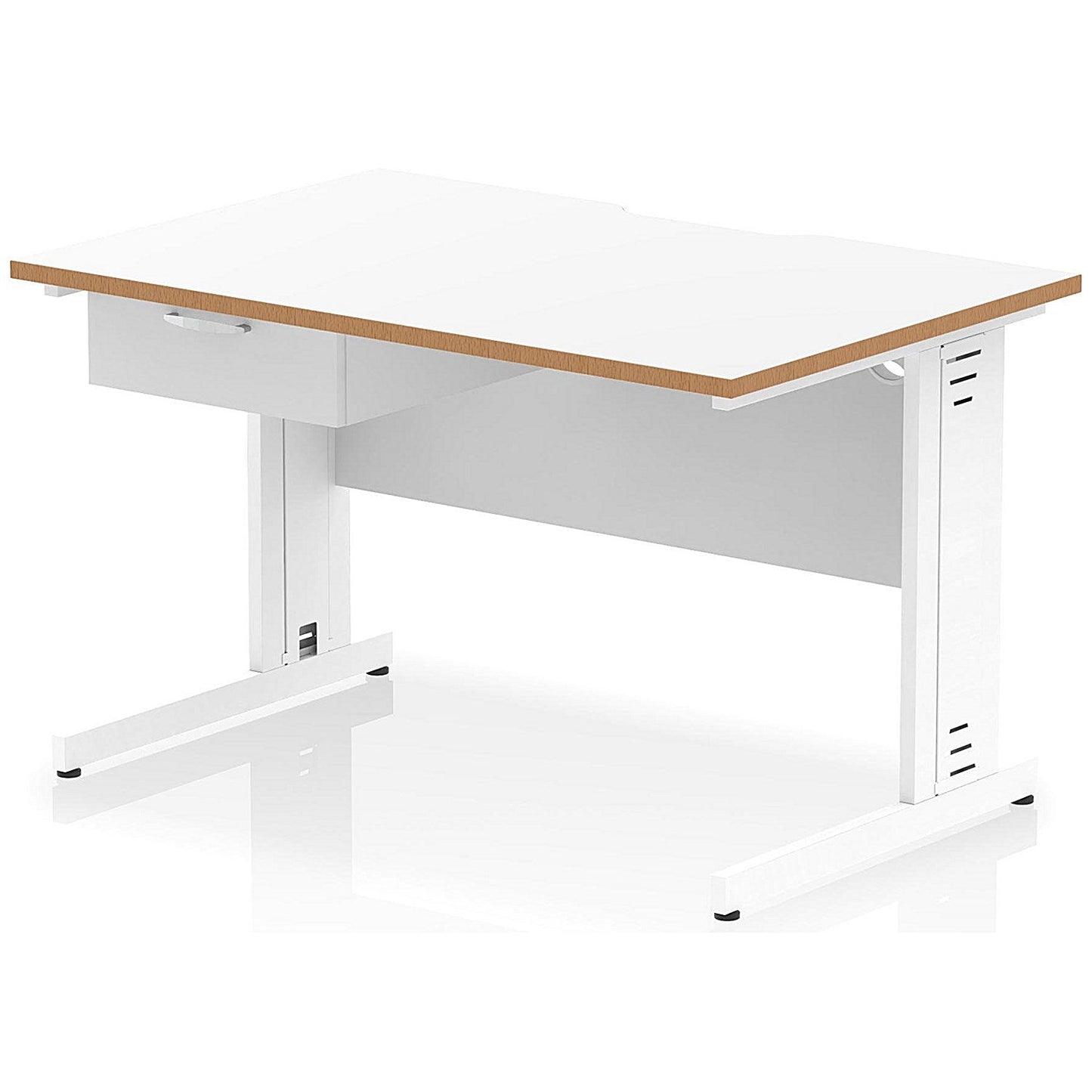 Oslo 1200 Scalloped and Wood Edge Rectangular Desk, Cable Managed Legs, White, With 1 Drawer Fixed Pedestal Easy2Order : OSL0149