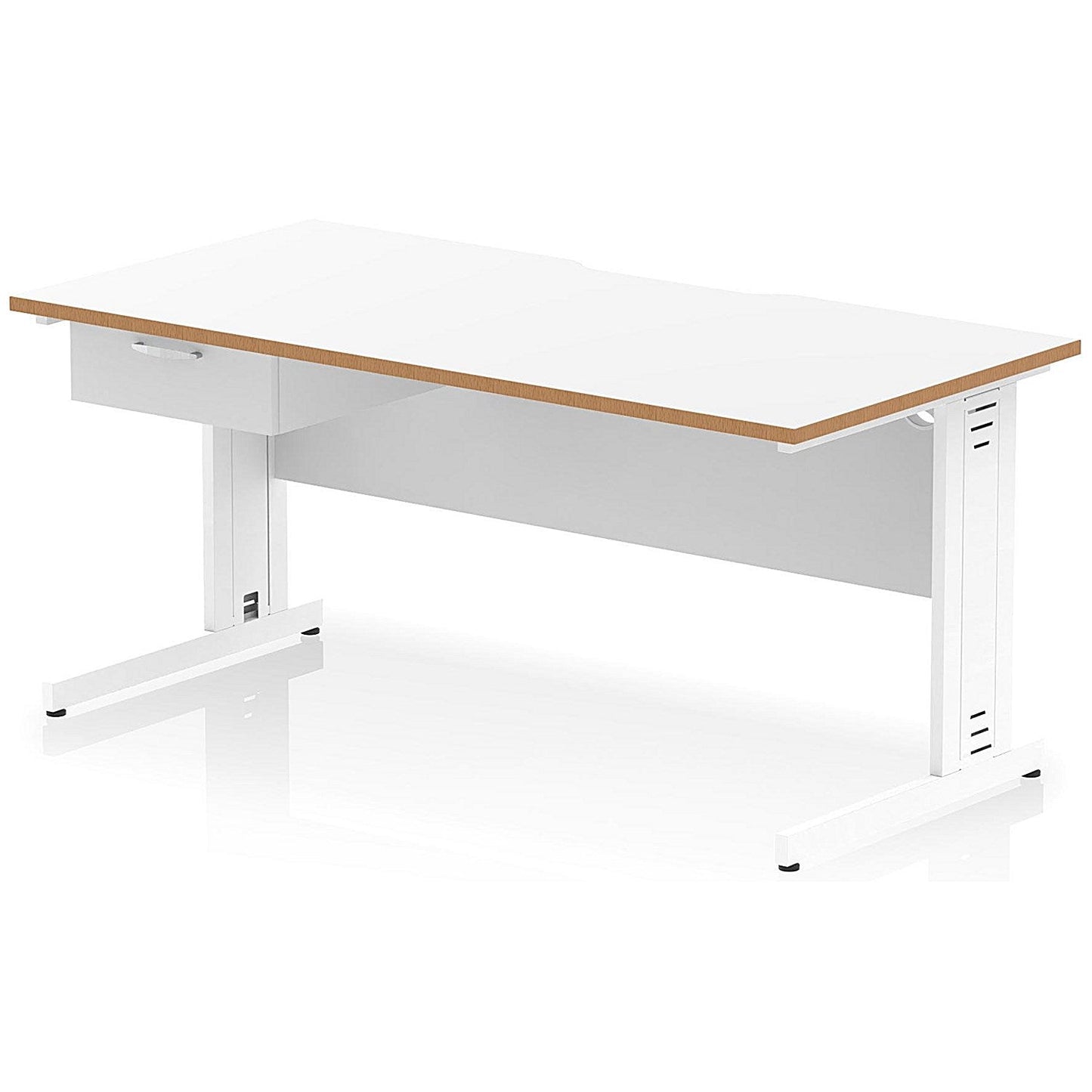 Oslo 1600 Scalloped and Wood Edge Rectangular Desk, Cable Managed Legs, White, With 1 Drawer Fixed Pedestal Easy2Order : OSL0151