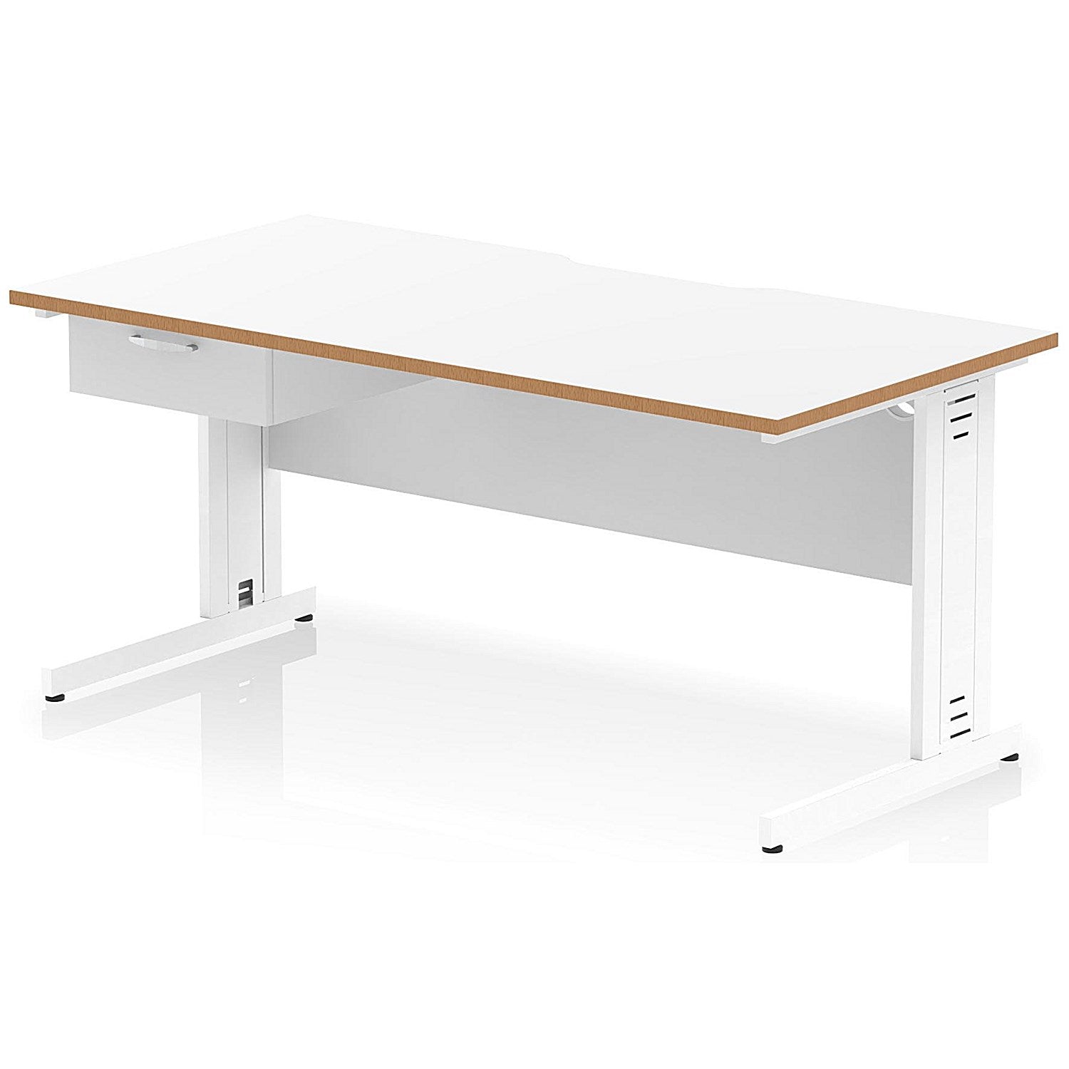 Oslo 1600 Scalloped and Wood Edge Rectangular Desk, Cable Managed Legs, White, With 1 Drawer Fixed Pedestal Easy2Order : OSL0151