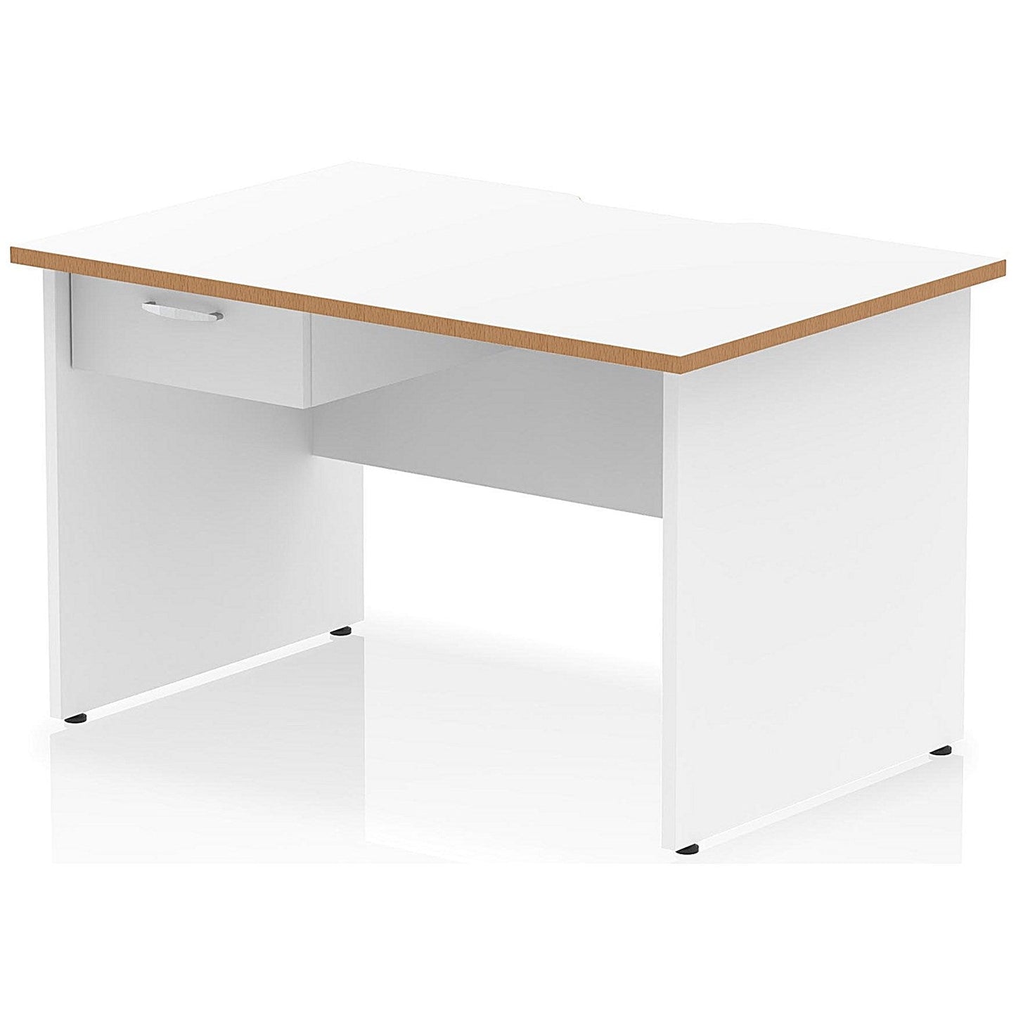 Oslo 1200 Scalloped and Wood Edge Rectangular Desk, Panel End Legs, White, With 1 Drawer Fixed Pedestal Easy2Order : OSL0152