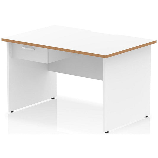 Oslo 1200 Scalloped and Wood Edge Rectangular Desk, Panel End Legs, White, With 1 Drawer Fixed Pedestal Easy2Order : OSL0152