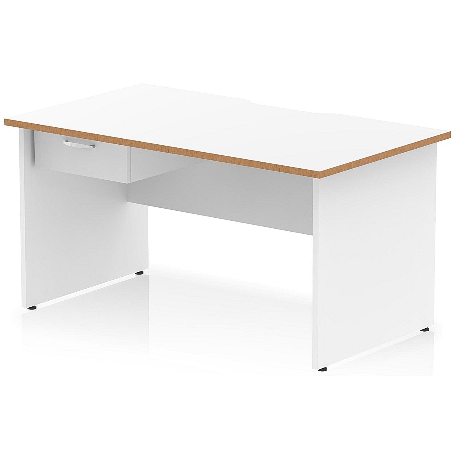 Oslo 1400 Scalloped and Wood Edge Rectangular Desk, Panel End Legs, White, With 1 Drawer Fixed Pedestal Easy2Order : OSL0153