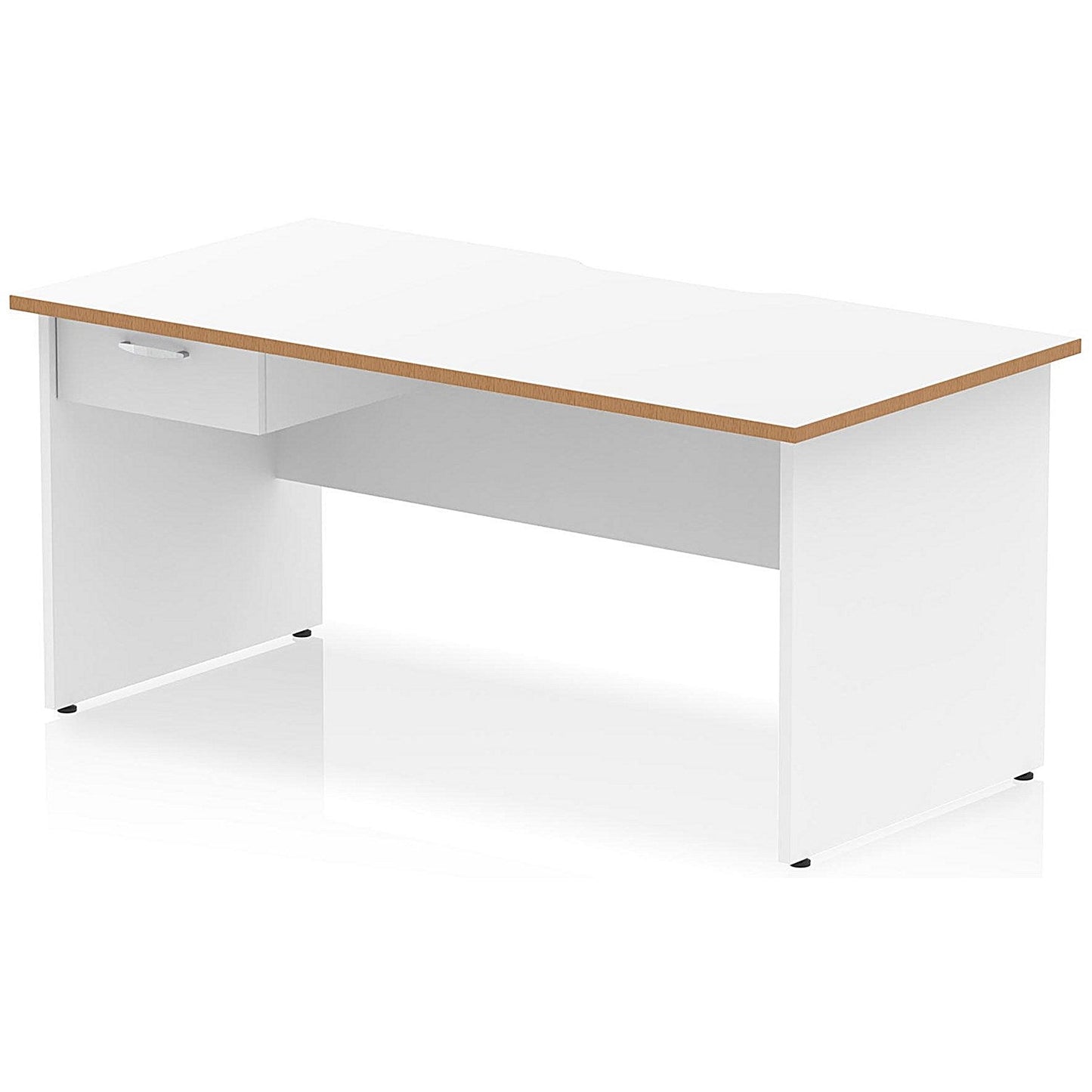 Oslo 1600 Scalloped and Wood Edge Rectangular Desk, Panel End Legs, White, With 1 Drawer Fixed Pedestal Easy2Order : OSL0154