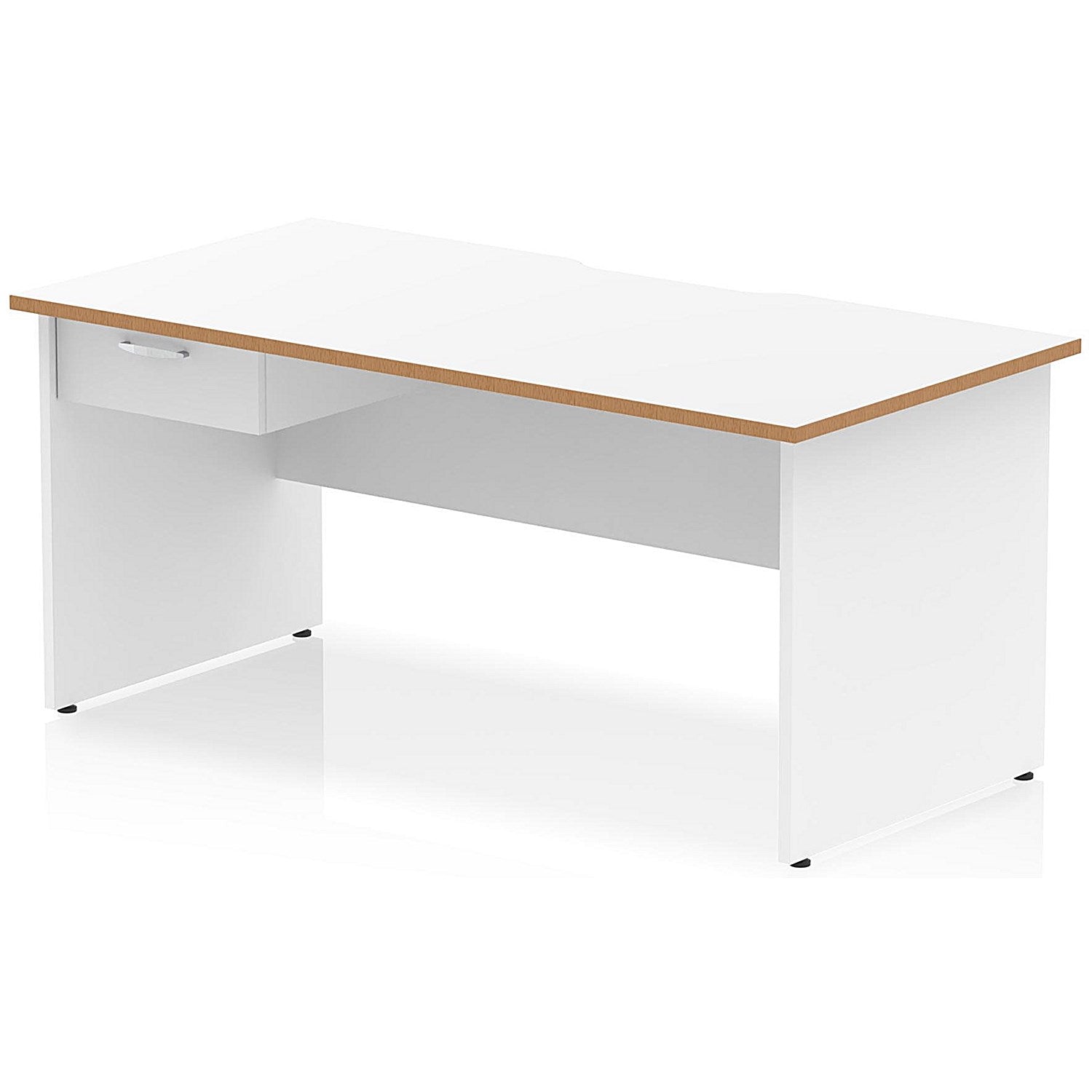 Oslo 1600 Scalloped and Wood Edge Rectangular Desk, Panel End Legs, White, With 1 Drawer Fixed Pedestal Easy2Order : OSL0154