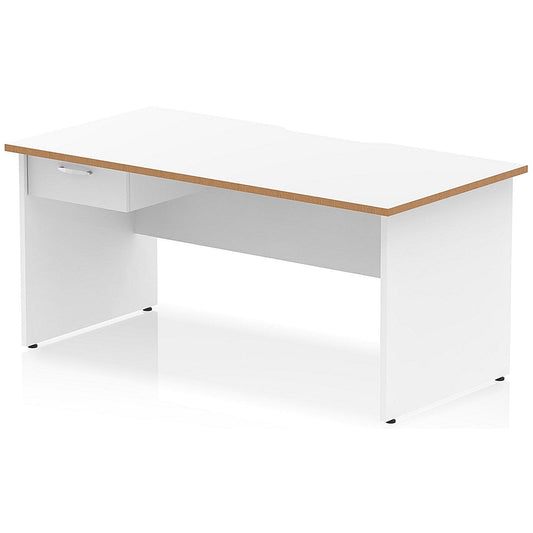 Oslo 1600 Scalloped and Wood Edge Rectangular Desk, Panel End Legs, White, With 1 Drawer Fixed Pedestal Easy2Order : OSL0154