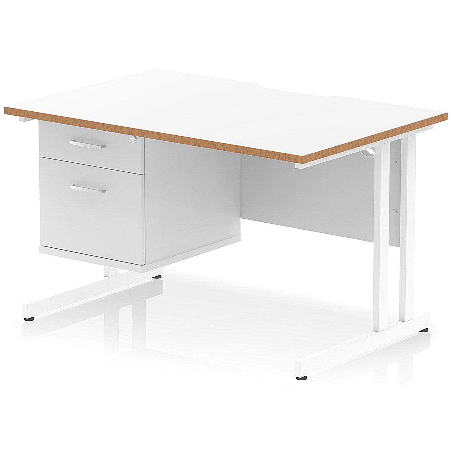 Oslo 1200 Scalloped and Wood Edge Rectangular Desk, Cantilever Legs, White, With 2 Drawer Fixed Pedestal Easy2Order : OSL0155