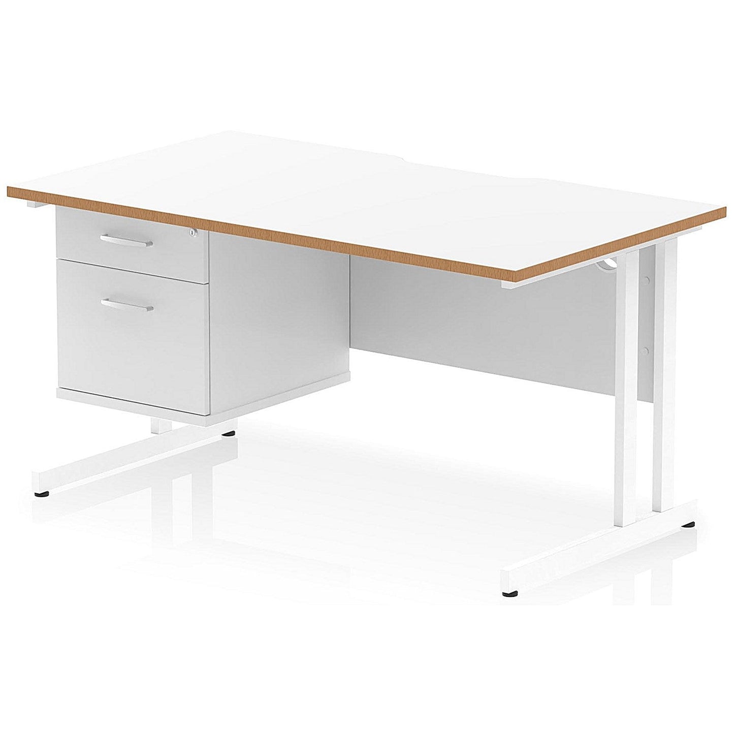 Oslo 1400 Scalloped and Wood Edge Rectangular Desk, Cantilever Legs, White, With 2 Drawer Fixed Pedestal Easy2Order : OSL0156