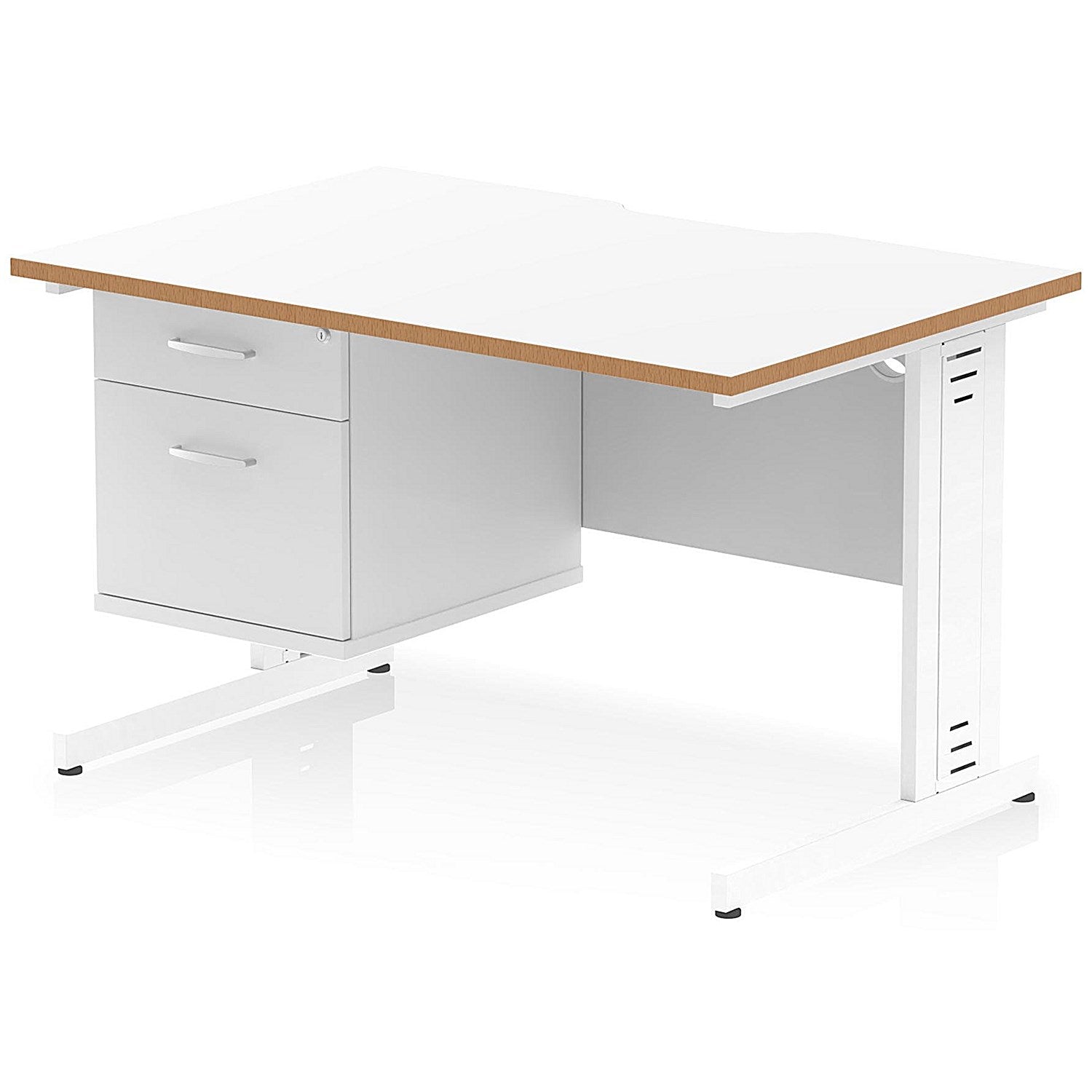 Oslo 1200 Scalloped and Wood Edge Rectangular Desk, Cable Managed Legs, White, With 2 Drawer Fixed Pedestal Easy2Order : OSL0158