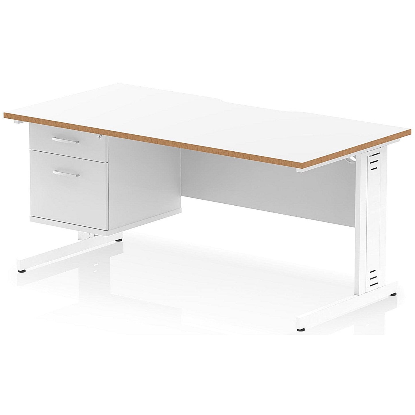 Oslo 1600 Scalloped and Wood Edge Rectangular Desk, Cable Managed Legs, White, With 2 Drawer Fixed Pedestal Easy2Order : OSL0160