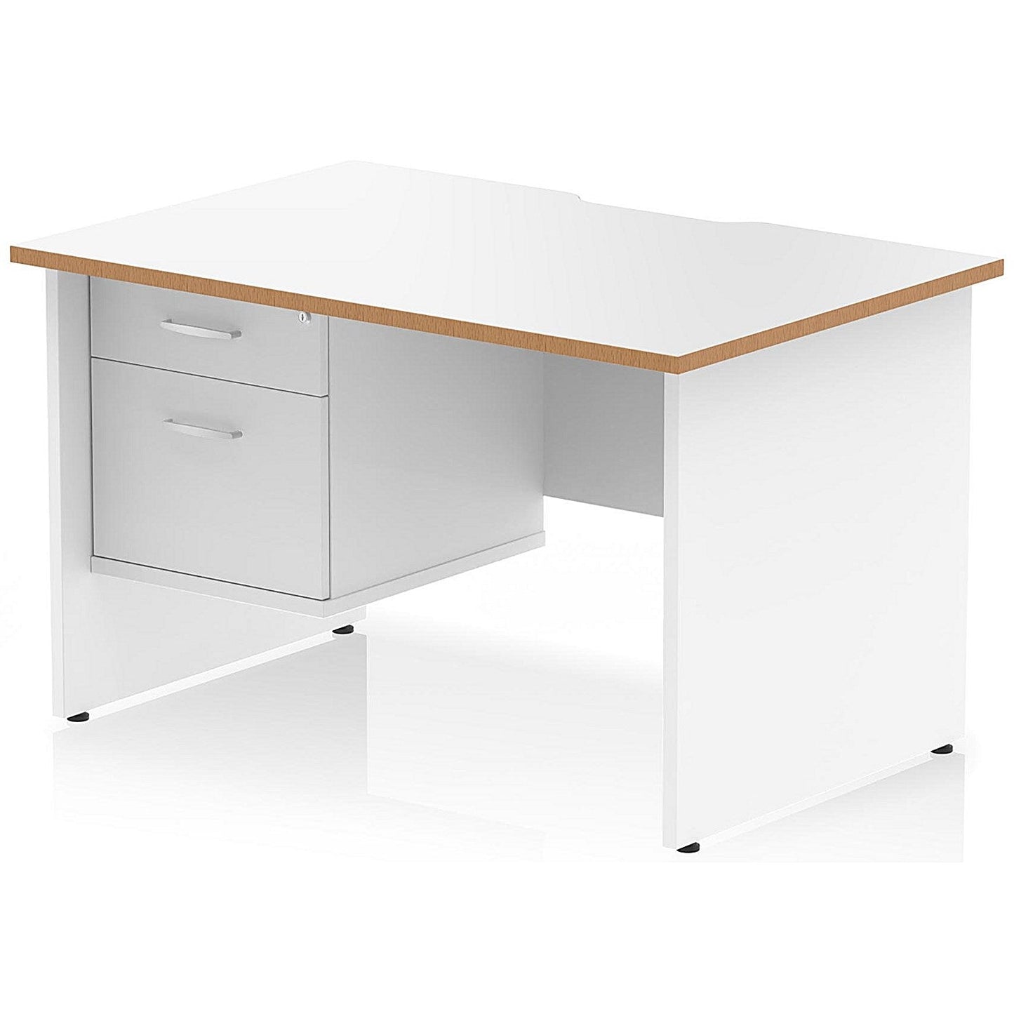 Oslo 1200 Scalloped and Wood Edge Rectangular Desk, Panel End Legs, White, With 2 Drawer Fixed Pedestal Easy2Order : OSL0161
