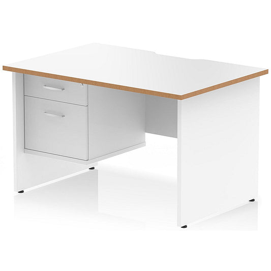 Oslo 1200 Scalloped and Wood Edge Rectangular Desk, Panel End Legs, White, With 2 Drawer Fixed Pedestal Easy2Order : OSL0161