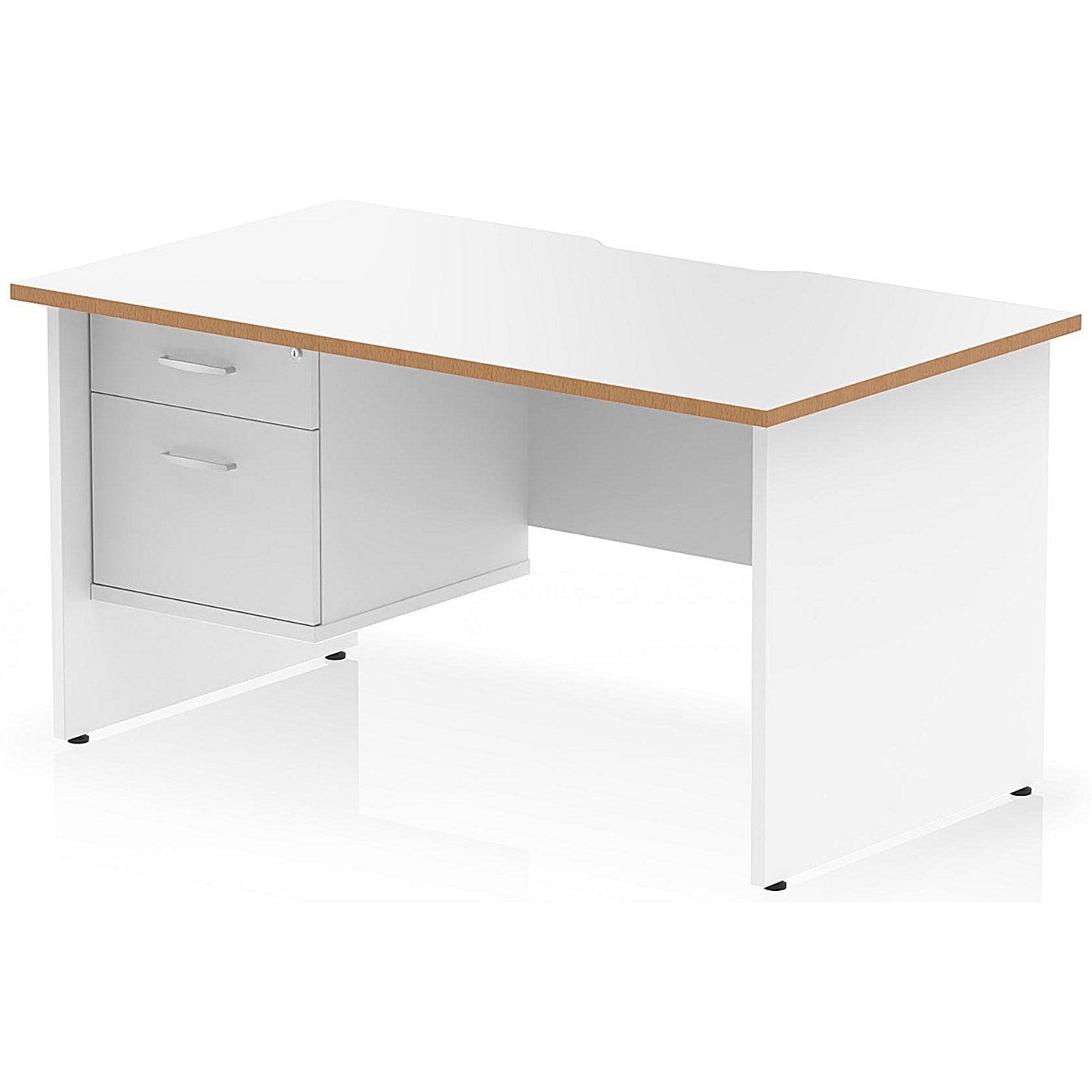 Oslo 1400 Scalloped and Wood Edge Rectangular Desk, Panel End Legs, White, With 2 Drawer Fixed Pedestal Easy2Order : OSL0162