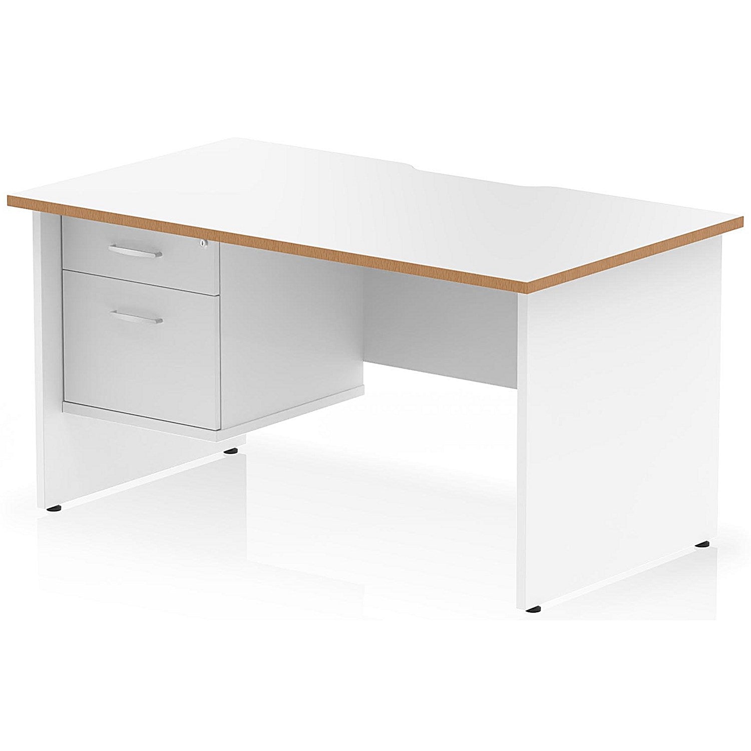 Oslo 1400 Scalloped and Wood Edge Rectangular Desk, Panel End Legs, White, With 2 Drawer Fixed Pedestal Easy2Order : OSL0162
