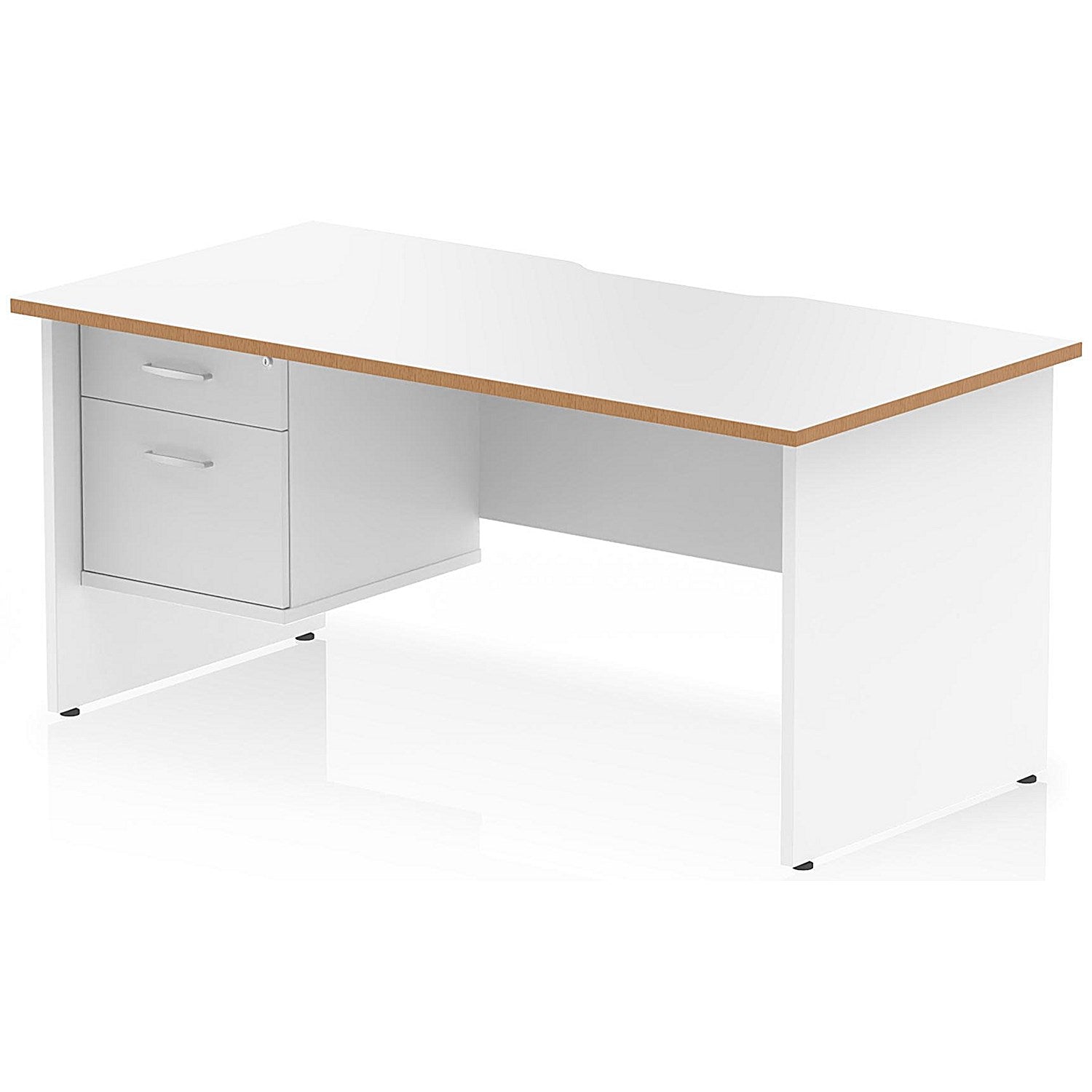 Oslo 1600 Scalloped and Wood Edge Rectangular Desk, Panel End Legs, White, With 2 Drawer Fixed Pedestal Easy2Order : OSL0163