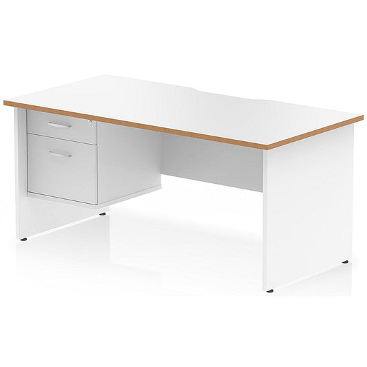 Oslo 1600 Scalloped and Wood Edge Rectangular Desk, Panel End Legs, White, With 2 Drawer Fixed Pedestal Easy2Order : OSL0163