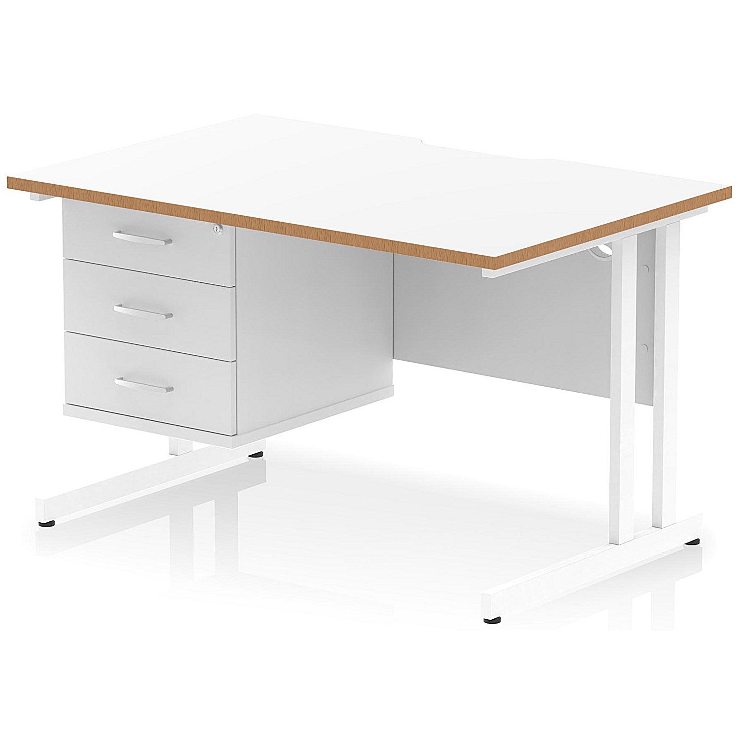 Oslo 1200 Scalloped and Wood Edge Rectangular Desk, Cantilever Legs, White, With 3 Drawer Fixed Pedestal Easy2Order : OSL0164