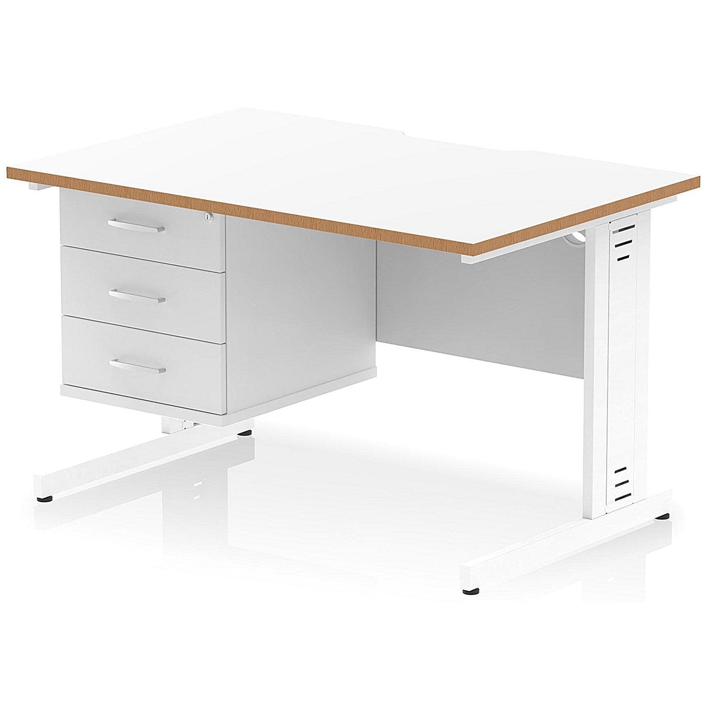 Oslo 1200 Scalloped and Wood Edge Rectangular Desk, Cable Managed Legs, White, With 3 Drawer Fixed Pedestal Easy2Order : OSL0167