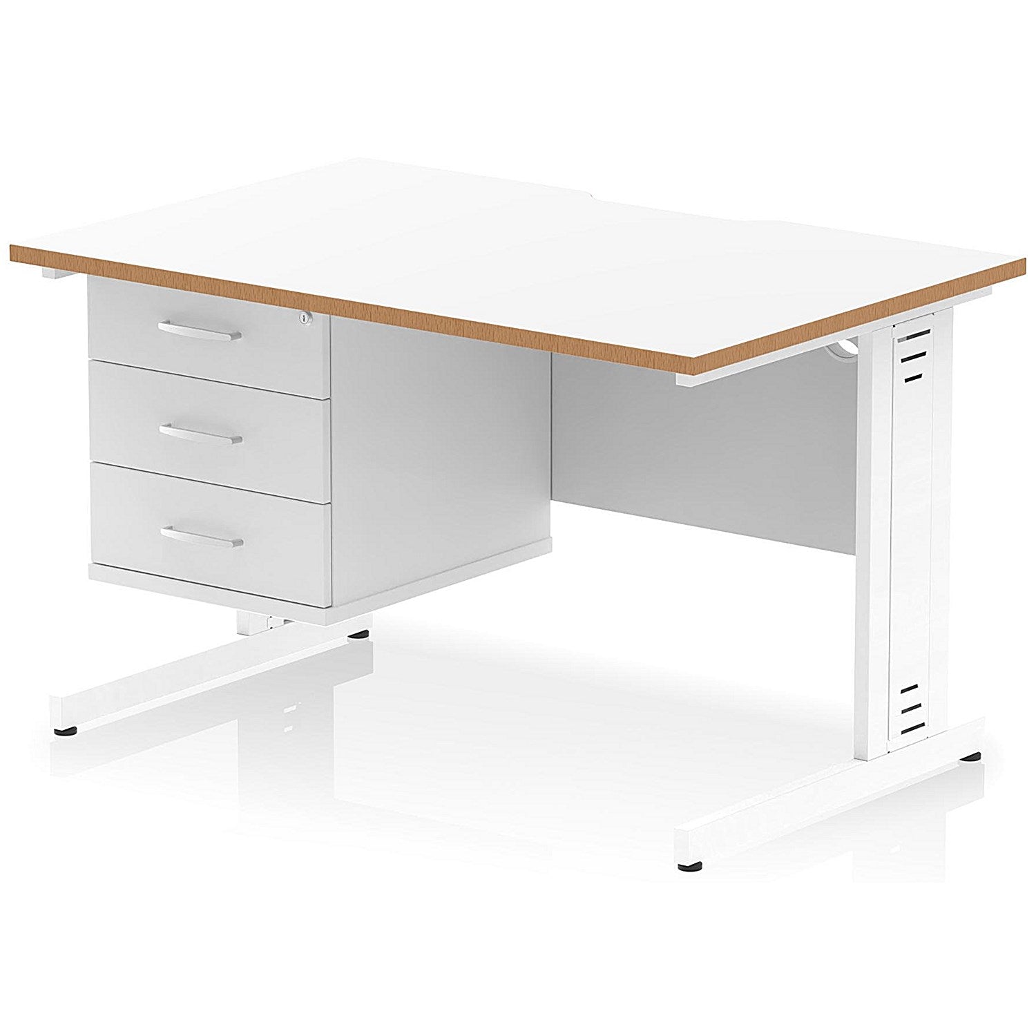 Oslo 1200 Scalloped and Wood Edge Rectangular Desk, Cable Managed Legs, White, With 3 Drawer Fixed Pedestal Easy2Order : OSL0167