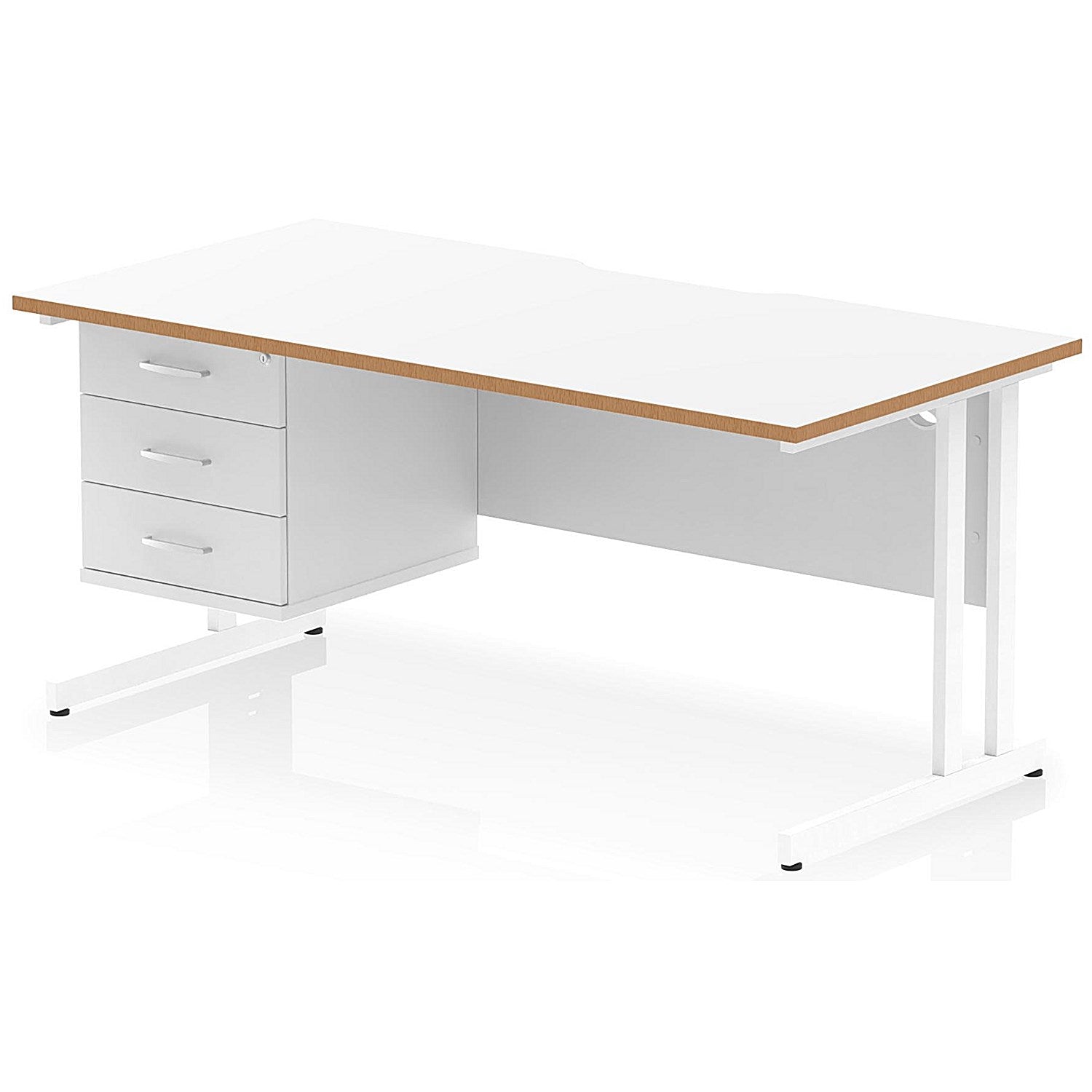 Oslo 1600 Scalloped and Wood Edge Rectangular Desk, Cable Managed Legs, White, With 3 Drawer Fixed Pedestal Easy2Order : OSL0169