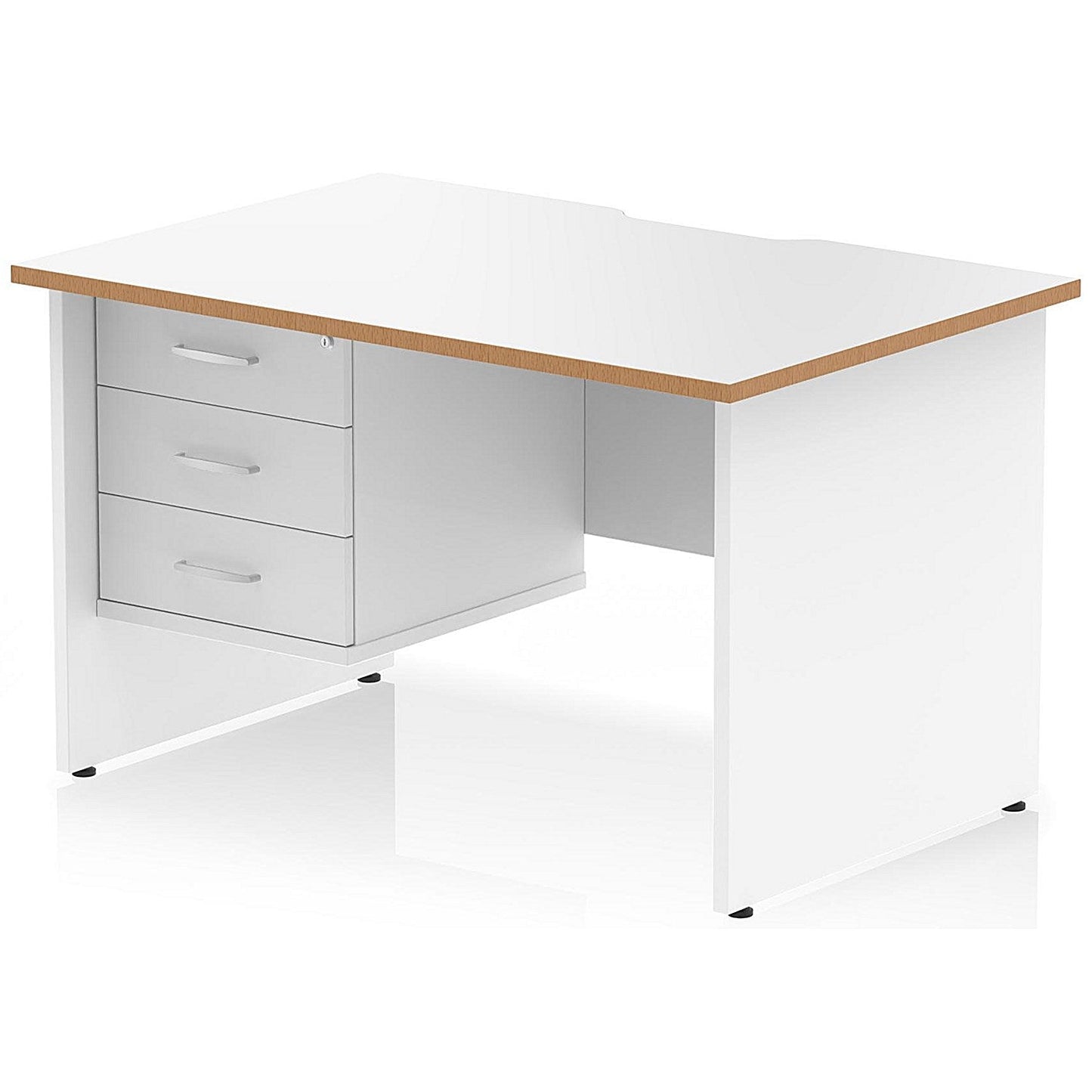Oslo 1200 Scalloped and Wood Edge Rectangular Desk, Panel End Legs, White, With 3 Drawer Fixed Pedestal Easy2Order : OSL0170