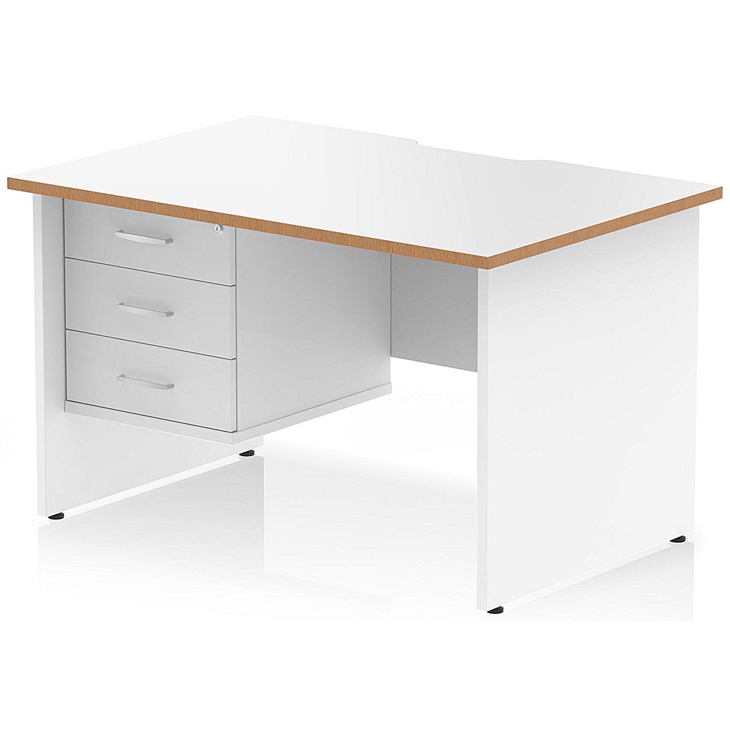 Oslo 1200 Scalloped and Wood Edge Rectangular Desk, Panel End Legs, White, With 3 Drawer Fixed Pedestal Easy2Order : OSL0170