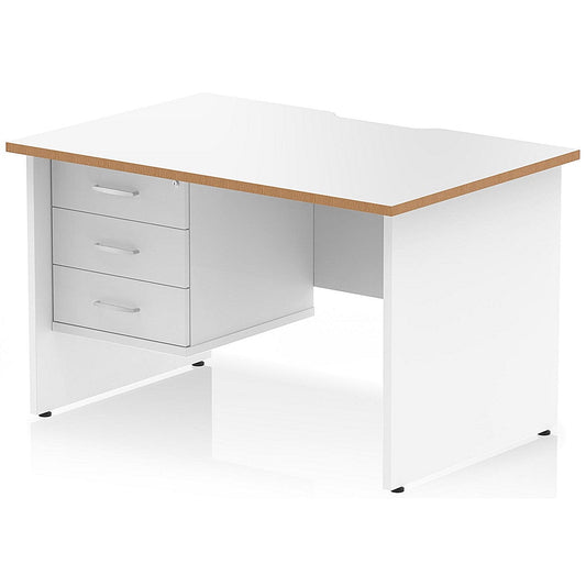 Oslo 1200 Scalloped and Wood Edge Rectangular Desk, Panel End Legs, White, With 3 Drawer Fixed Pedestal Easy2Order : OSL0170