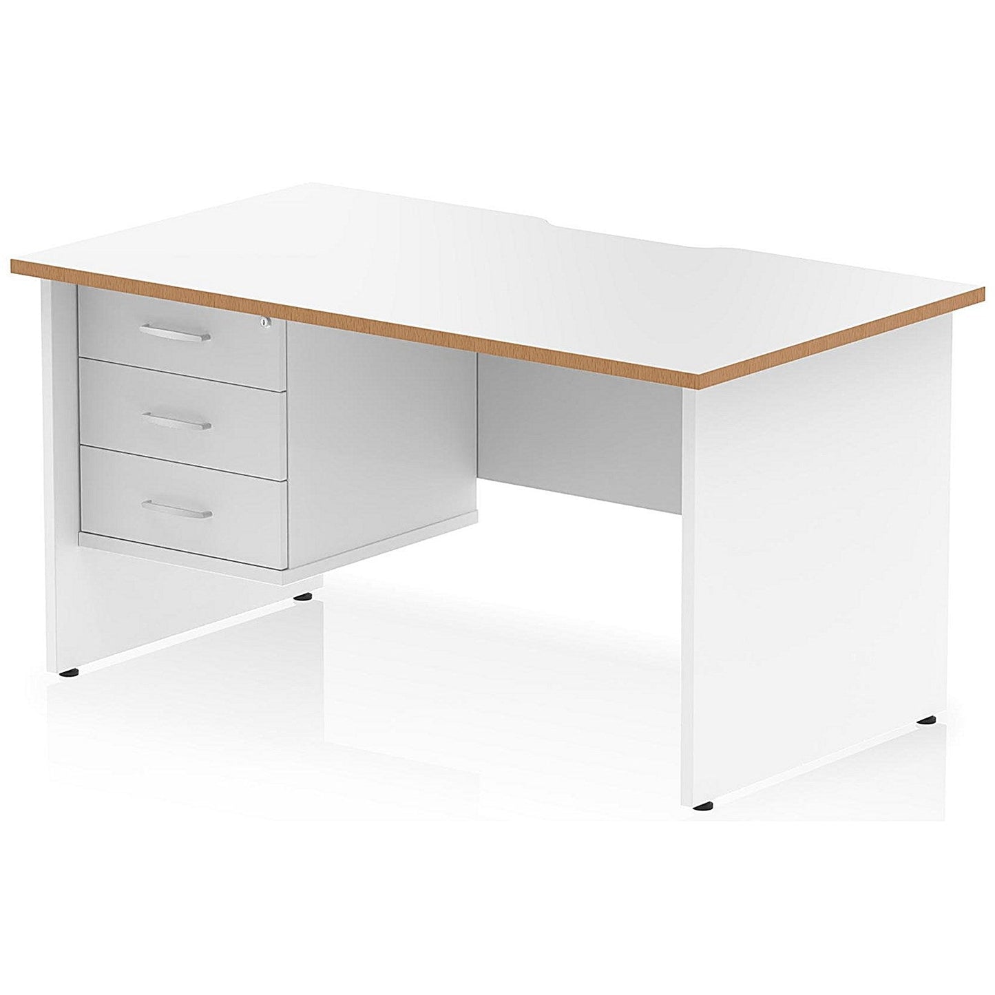 Oslo 1400 Scalloped and Wood Edge Rectangular Desk, Panel End Legs, White, With 3 Drawer Fixed Pedestal Easy2Order : OSL0171