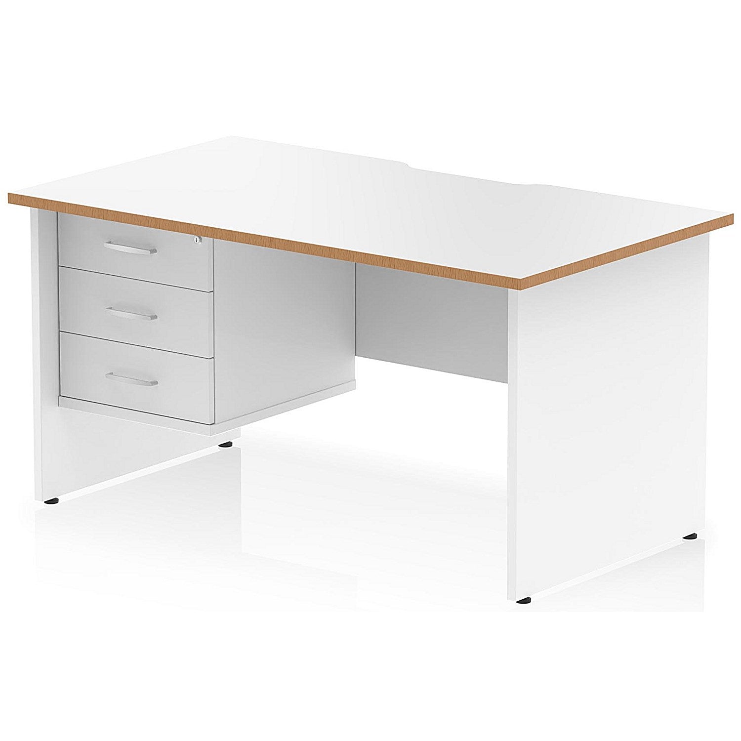 Oslo 1400 Scalloped and Wood Edge Rectangular Desk, Panel End Legs, White, With 3 Drawer Fixed Pedestal Easy2Order : OSL0171
